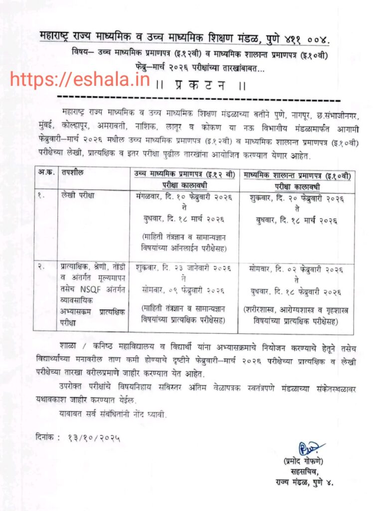 Class 10th 12th Board Exam Schedule Declared
