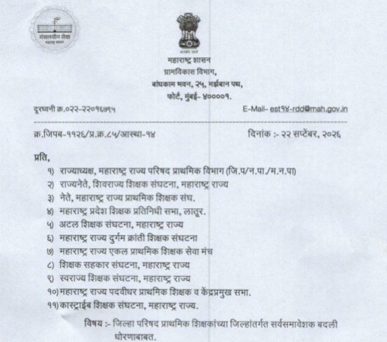 जिल्हा परिषद प्राथमिक शिक्षकांच्या जिल्हांतर्गत सर्वसमावेशक बदली धोरणाबाबत Amendment In Policy Of intra District Transfers