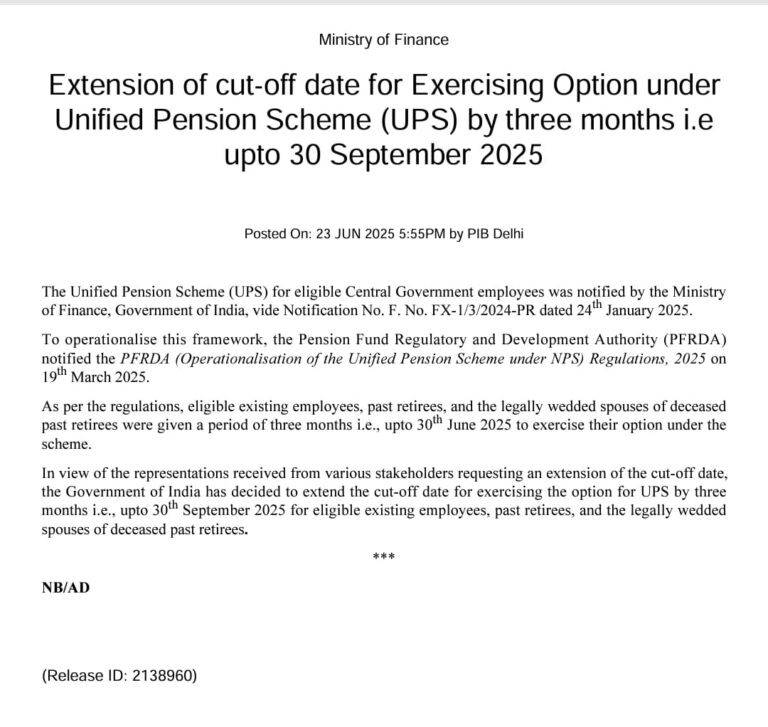 Implementation Of Revised NPS And UPS For Employees Covered By NPS