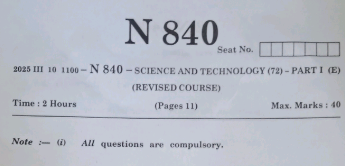 SSC Board Exam 2025 SCIENCE AND TECHNOLOGY PART 1 Question Paper With Answer PDF