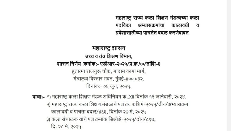 Changes In Duration Eligibility For Admission Of Diploma In Arts Courses