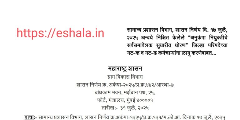 Implementation of Revised Policy of Compassionate Appointment to Group C D Employees of ZP