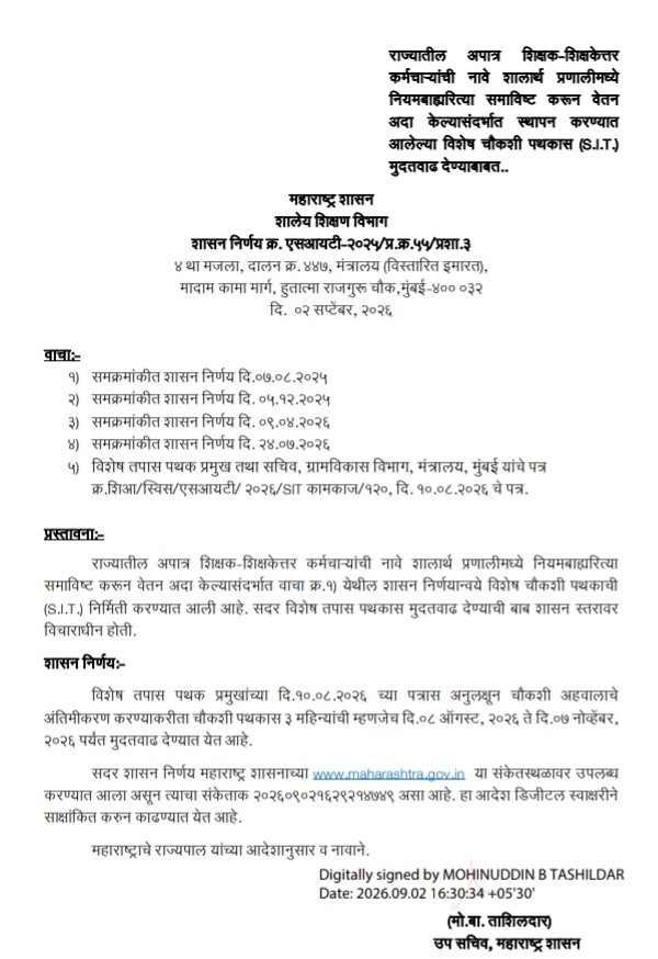 Ineligible names of teachers non teaching staff in Shalarth Pranali salary payment investigation by SIT