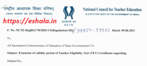Extension of validity period of TET Certificate