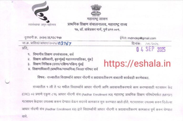 Aadhaar Registration Updating Of Students Class 1st To 12th