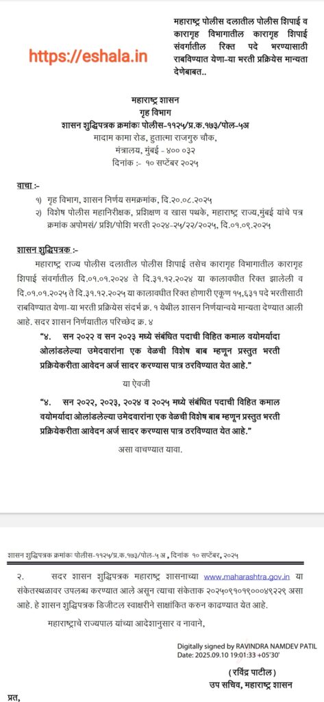 Police Recruitment Corrigendum