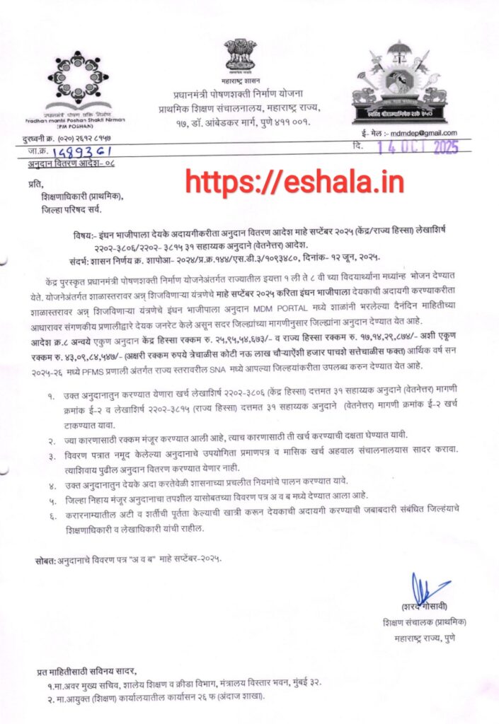 PM Poshan MDM Disbursement Of Grants