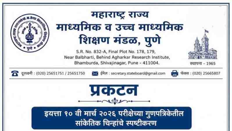इयत्ता १० वी मार्च २०२६ परीक्षेच्या गुणपत्रिकेतील सांकेतिक चिन्हांचे स्पष्टीकरण Update Educational News