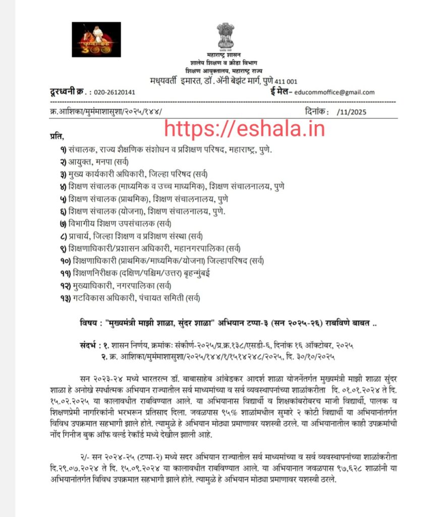 Mukhymantri Mazi Shala Sundar Shala Tappa Three Shala Mulyankan Velapatrak