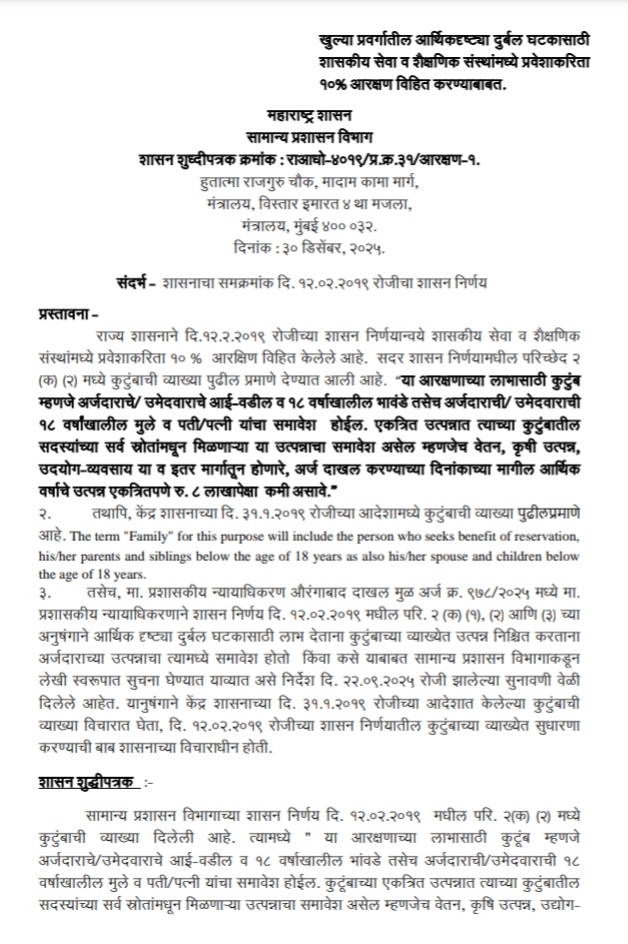 EWS Ten Percent Reservation