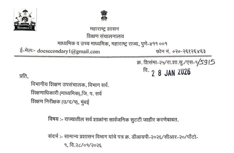 राज्यातील सर्व शाळांना सार्वजनिक सुटटी जाहीर Public Holiday Declared For Schools