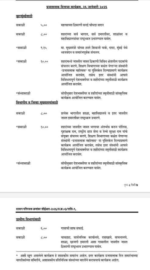 भारताचा ७७ वा प्रजासत्ताक दिन समारंभ २६ जानेवारी २०२६ शासन परिपत्रक Republic Day Celebration
