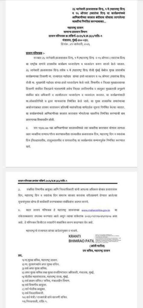 Invite persons In Republic Day Maharashtra Day Independence Day programs