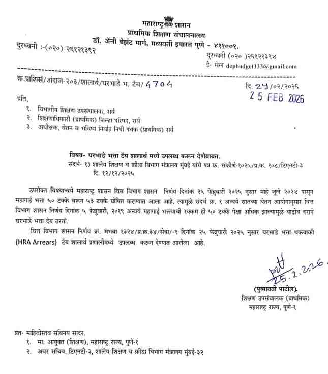 घरभाडे भत्ता टॅब शालार्थ मध्ये उपलब्ध HRA Tab Available In Shalarth