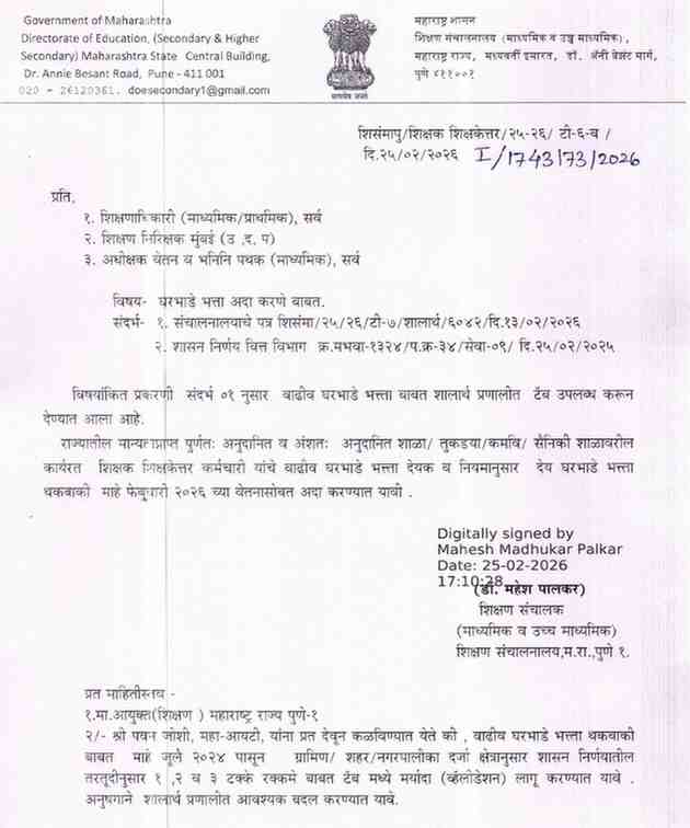 घरभाडे भत्ता टॅब शालार्थ मध्ये उपलब्ध HRA Tab Available In Shalarth