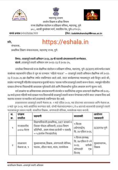 शाळापूर्व तयारी अभियान २०२६-२७ ची यशस्वी अंमलबजावणी करणेबाबत परिपत्रक Shalapurv Tayari Abhiyan