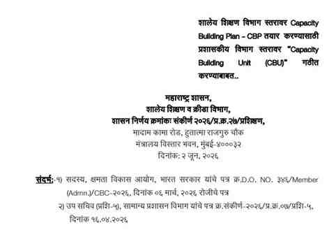 शालेय शिक्षण विभाग स्तरावर Capacity Building Plan - CBP तयार करण्यासाठी प्रशासकीय विभाग स्तरावर "Capacity Building करण्याबाबत Unit (CBU)" गठीत Kshamata Bandhani Aarakhada