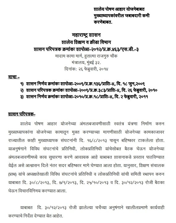 Poshan Aahar Mukhyadhyapak Jababdari