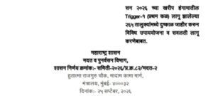 सन २०२६ च्या खरीप हंगामातील (प्रथम कळ) लागू झालेल्या २६५ तालुक्यांमध्ये दुष्काळ जाहीर करुन विविध उपाययोजना व सवलती लागू करणेबाबत शासन निर्णय Dushkal Jahir GR
