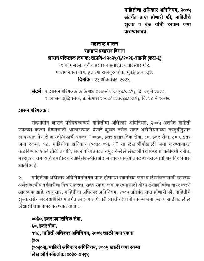 RTI Act 2005 Fees Shulk Dand Lekhashirsh